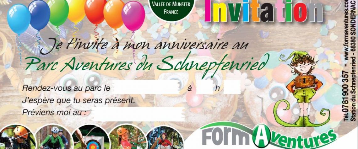 CARTON DINVITATION 1140X475 | Form aventures Forfaits Anniversaires Enfants Remiremont